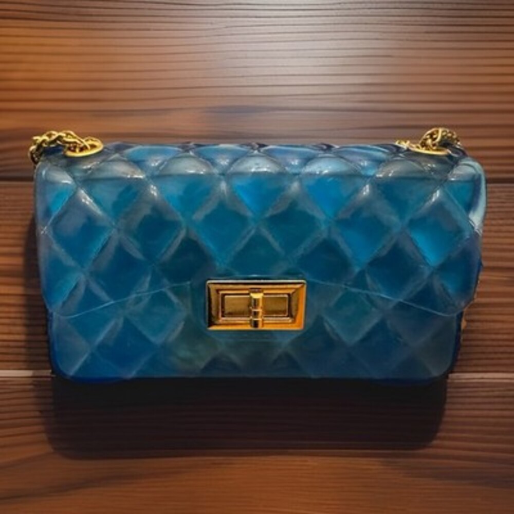 hello 3 aM | Mini Fashionista Clutch Purse | 100% PVC | Turn Lock Closure | Blue